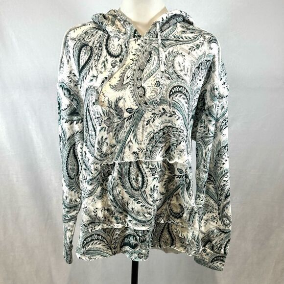 JM Active ivory and green paisley print soft brushed hoodie size medium NWT - Picture 2 of 9